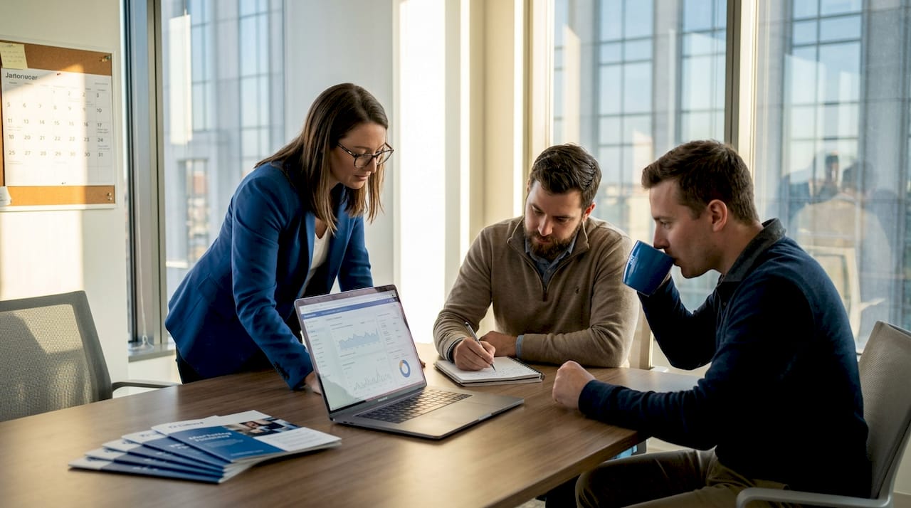 Business team reviewing SEO strategy together