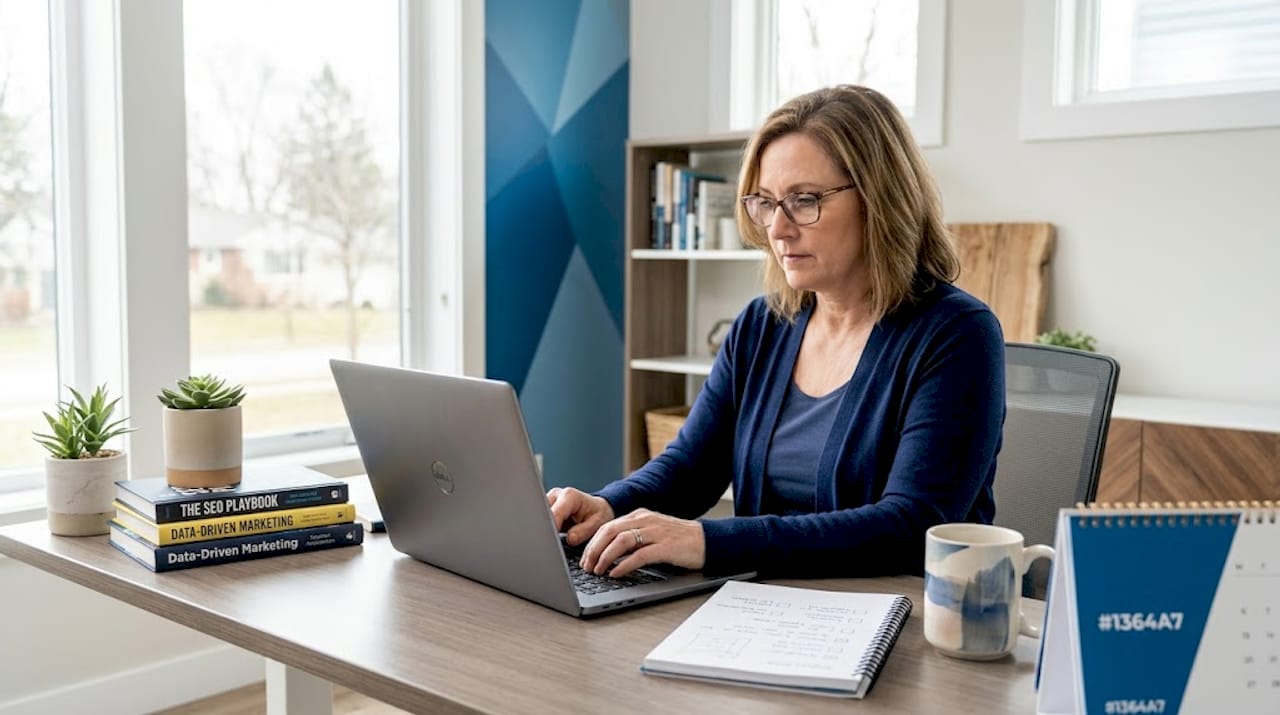 SEO specialist working at home office desk