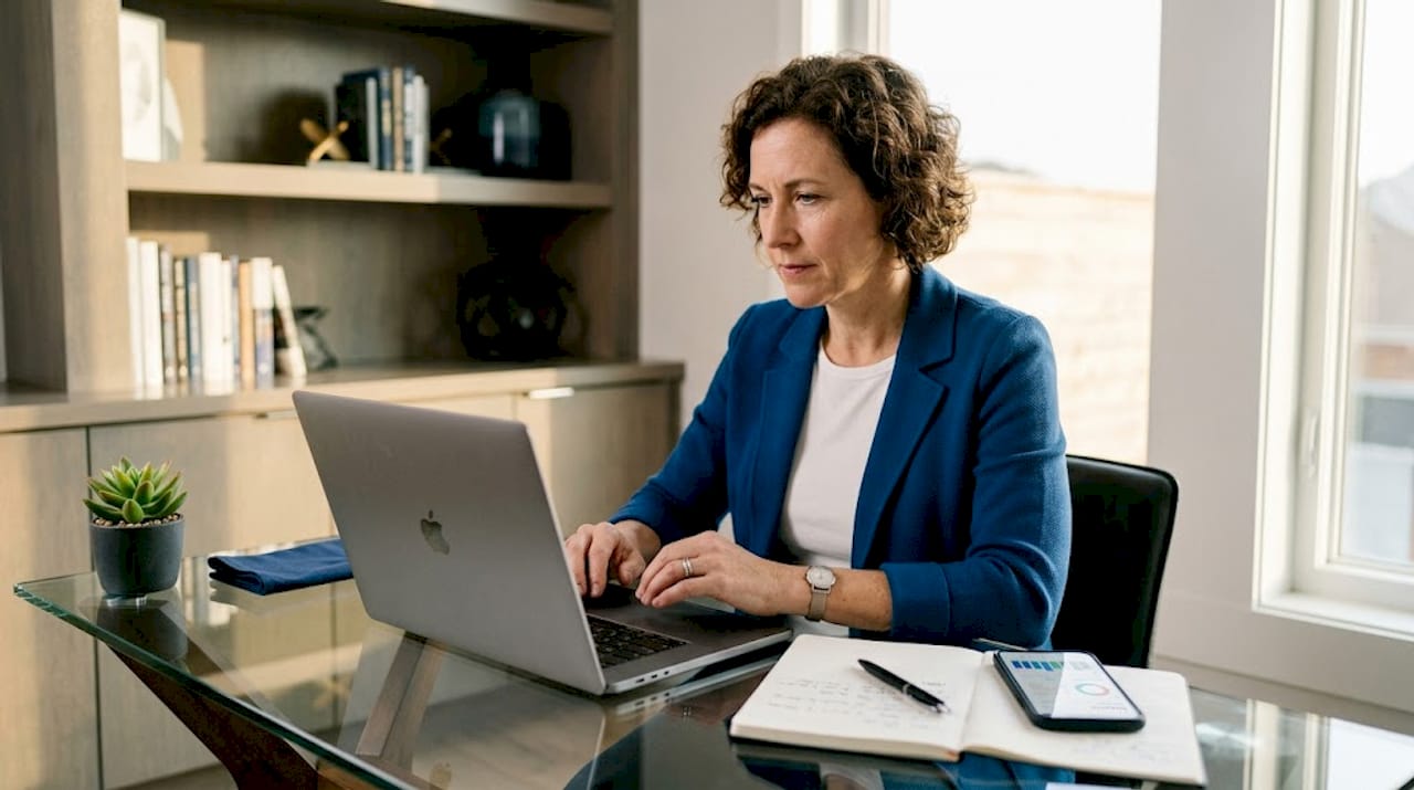Business owner reviewing website design