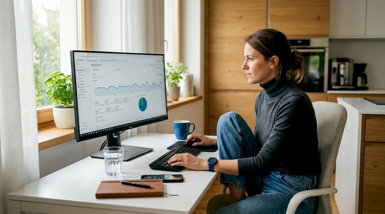 Digital marketer checking analytics at desk