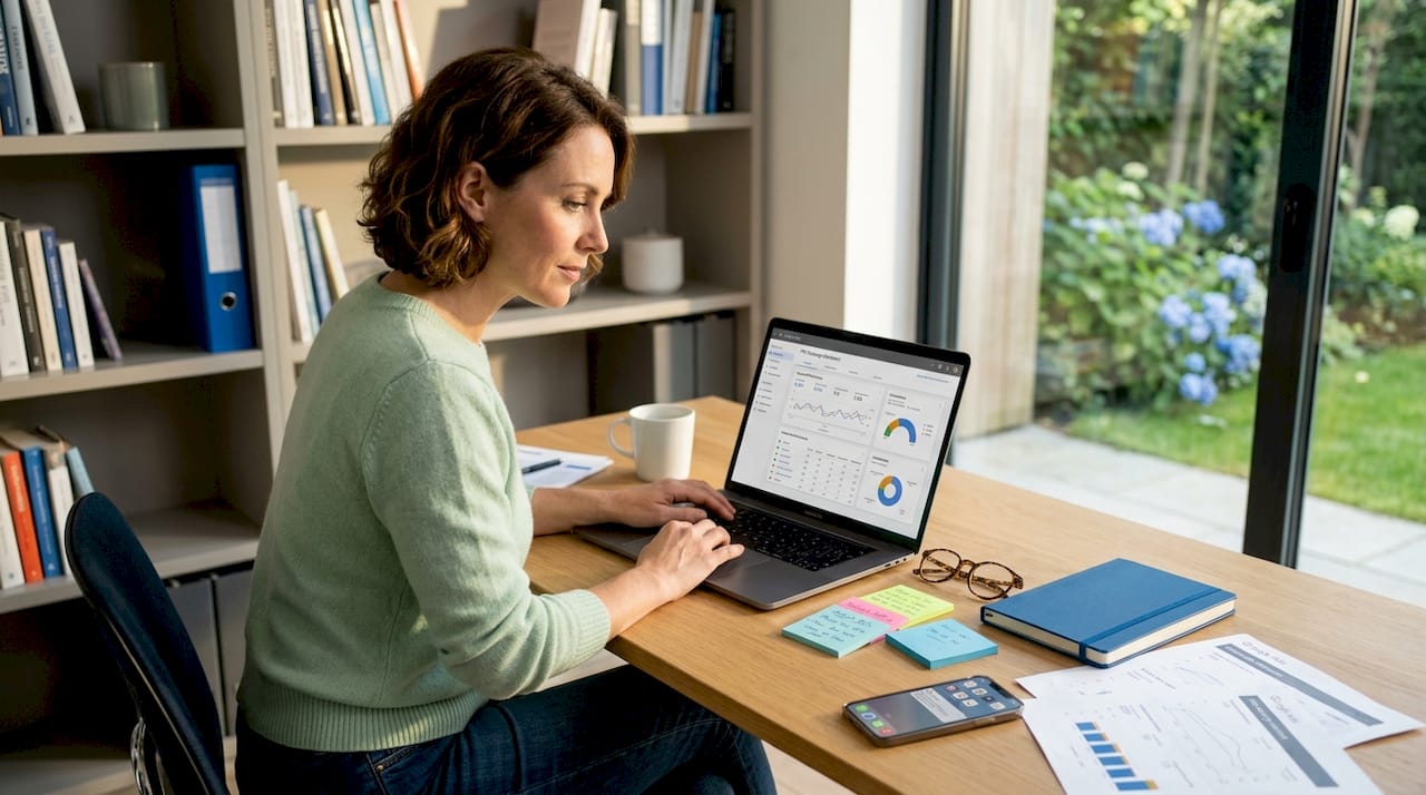 Business owner reviewing digital marketing results