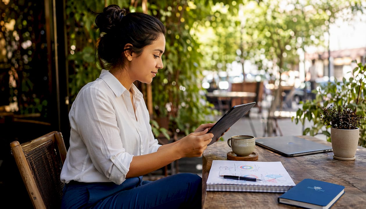 Woman reviewing digital marketing analytics on tablet