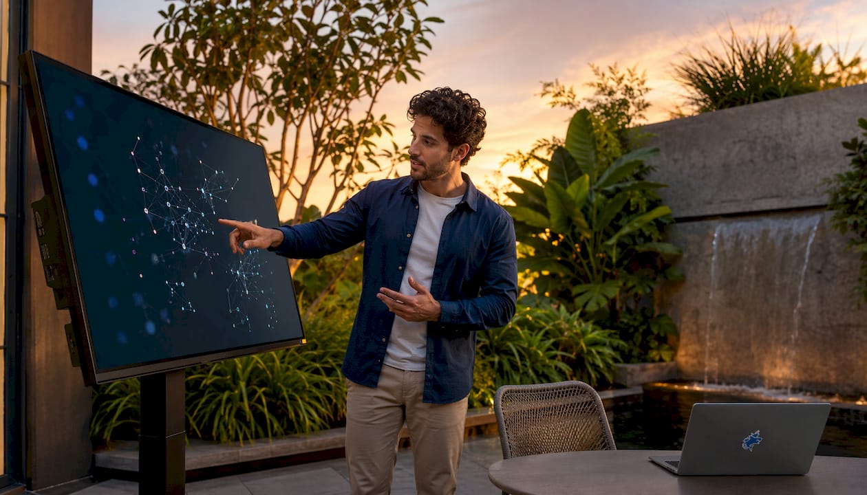 Engineer explaining AI systems for SEO