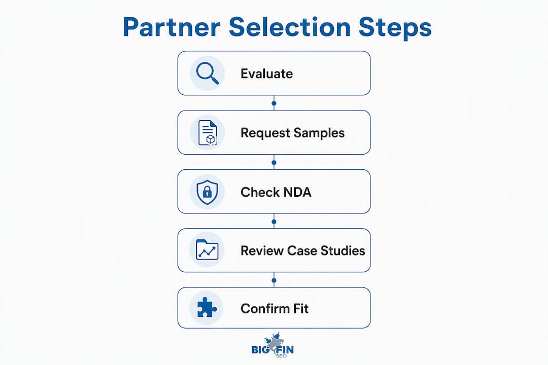 Infographic showing steps to select SEO partner
